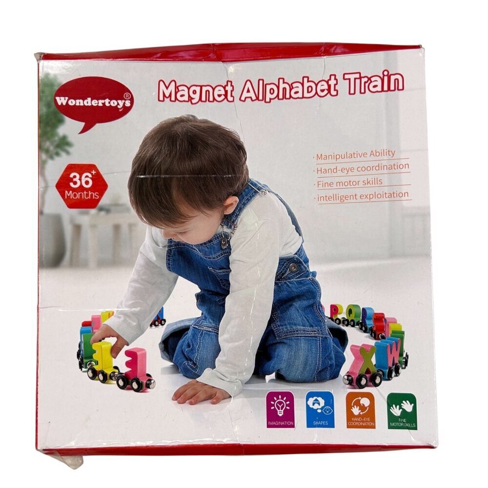Wondertoys Wooden Magnetic Alphabet Train Learning Toy 27 Piece 36 months